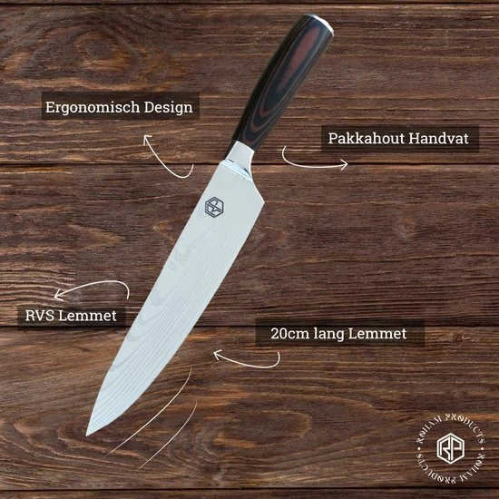 Roham Products RP Professioneel Japans Koksmes – 20cm - Inclusief Mesbeschermer – RVS Lemmet - Handvat Van Pakkahout - Geleverd In Geschenkdoos 7 Roham Products RP Professioneel Japans Koksmes – 20cm - Inclusief Mesbeschermer – RVS Lemmet - Handvat Van Pakkahout - Geleverd In Geschenkdoos - Afbeelding 5