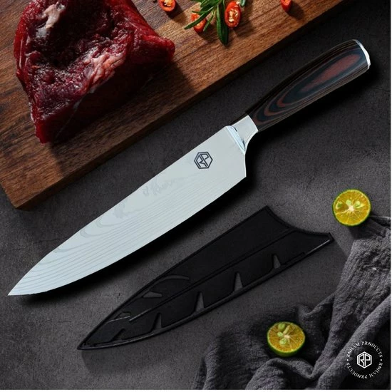 Roham Products RP Professioneel Japans Koksmes – 20cm - Inclusief Mesbeschermer – RVS Lemmet - Handvat Van Pakkahout - Geleverd In Geschenkdoos 8 Roham Products RP Professioneel Japans Koksmes – 20cm - Inclusief Mesbeschermer – RVS Lemmet - Handvat Van Pakkahout - Geleverd In Geschenkdoos - Afbeelding 6