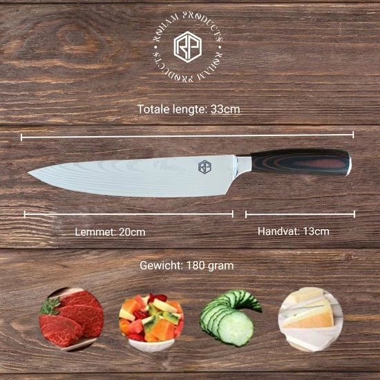 Roham Products RP Professioneel Japans Koksmes – 20cm - Inclusief Mesbeschermer – RVS Lemmet - Handvat Van Pakkahout - Geleverd In Geschenkdoos 9 Roham Products RP Professioneel Japans Koksmes – 20cm - Inclusief Mesbeschermer – RVS Lemmet - Handvat Van Pakkahout - Geleverd In Geschenkdoos - Afbeelding 7