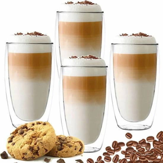 Altom Design Latte Macchiato Glazen - Dubbelwandige Koffieglazen - Dubbelwandige Cappuccino Glazen - 450 ML - 4x 3 Altom Design Latte Macchiato Glazen - Dubbelwandige Koffieglazen - Dubbelwandige Cappuccino Glazen - 450 ML - 4x