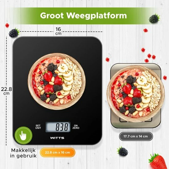 Witts Digitale Precisie Keuken Weegschaal – 1gr Tot 15 Kg – Tarra Functie – Elektrisch – Zwart 4 Witts Digitale Precisie Keuken Weegschaal – 1gr Tot 15 Kg – Tarra Functie – Elektrisch – Zwart - Afbeelding 2