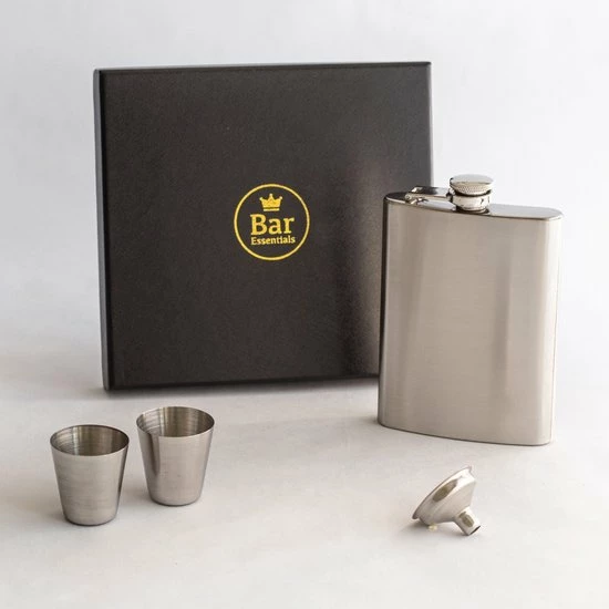 Bar Essentials® Heupfles RVS - Zakflacon - Platvink - Heupflacon - Gifbox 3 Bar Essentials® Heupfles RVS - Zakflacon - Platvink - Heupflacon - Gifbox