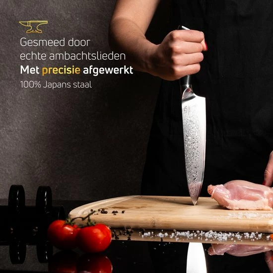 Chefmes Damaststaal VDN Elegance Serie - Koksmes Van VG-10 Super Japans Staal - Professioneel Mes Met 66 Lagen Staal – 32.5 Cm Mes - 21 Cm Lemmet - 60-62 HRC Inclusief Giftbox 10 Chefmes Damaststaal VDN Elegance Serie - Koksmes Van VG-10 Super Japans Staal - Professioneel Mes Met 66 Lagen Staal – 32.5 Cm Mes - 21 Cm Lemmet - 60-62 HRC Inclusief Giftbox - Afbeelding 8
