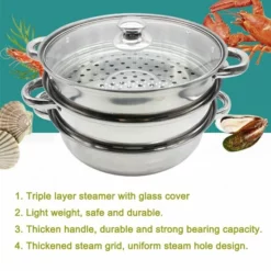 Merkloos Roestvrijstalen Steamer - 3 Tier Layer Soup Pot Set - Keuken Kookgerei - Voedsel Veg Stoompan Met Glazen Deksel - Gasfornuis Oven Steamer -Maxwell & Williams winkel 550x550 534
