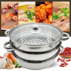 Merkloos Roestvrijstalen Steamer - 3 Tier Layer Soup Pot Set - Keuken Kookgerei - Voedsel Veg Stoompan Met Glazen Deksel - Gasfornuis Oven Steamer -Maxwell & Williams winkel 550x550 535
