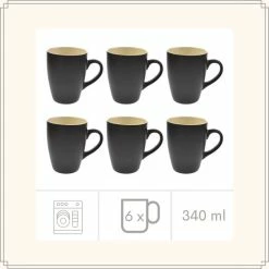 OTIX Koffiekopjes - Met Oor - Set Van 6 - Theekoppen - 340ml - Zwart - Keramiek -Maxwell & Williams winkel 550x550 630