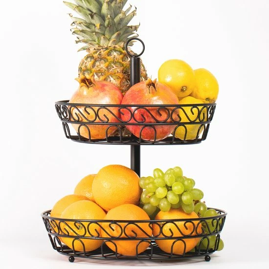 Chefarone Fruit Etagère - Fruitmand – Fruitschaal – Groentemand – Opberger – 2 Laags – Metaal - Zwart 3 Chefarone Fruit Etagère - Fruitmand – Fruitschaal – Groentemand – Opberger – 2 Laags – Metaal - Zwart