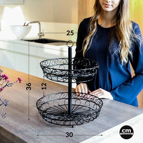 Chefarone Fruit Etagère - Fruitmand – Fruitschaal – Groentemand – Opberger – 2 Laags – Metaal - Zwart 4 Chefarone Fruit Etagère - Fruitmand – Fruitschaal – Groentemand – Opberger – 2 Laags – Metaal - Zwart - Afbeelding 2
