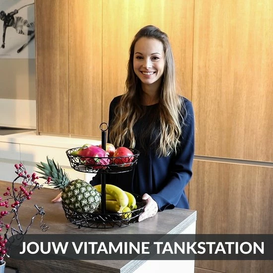 Chefarone Fruit Etagère - Fruitmand – Fruitschaal – Groentemand – Opberger – 2 Laags – Metaal - Zwart 7 Chefarone Fruit Etagère - Fruitmand – Fruitschaal – Groentemand – Opberger – 2 Laags – Metaal - Zwart - Afbeelding 5