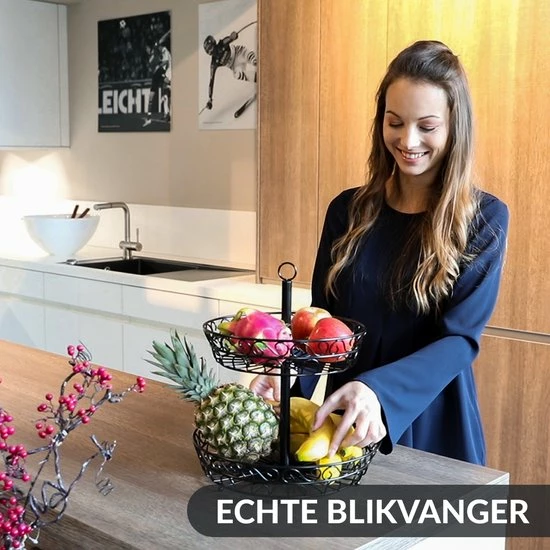Chefarone Fruit Etagère - Fruitmand – Fruitschaal – Groentemand – Opberger – 2 Laags – Metaal - Zwart 8 Chefarone Fruit Etagère - Fruitmand – Fruitschaal – Groentemand – Opberger – 2 Laags – Metaal - Zwart - Afbeelding 6