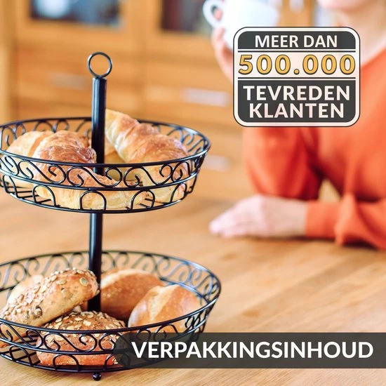 Chefarone Fruit Etagère - Fruitmand – Fruitschaal – Groentemand – Opberger – 2 Laags – Metaal - Zwart 9 Chefarone Fruit Etagère - Fruitmand – Fruitschaal – Groentemand – Opberger – 2 Laags – Metaal - Zwart - Afbeelding 7