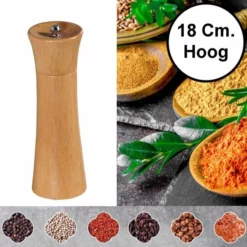 Merkloos Pepermolen Rubberhout - Ø5.8 Hoogte: 18 Cm - Zoutmolen En Kruidenmolen - Peper / Zout / Kruiden Molen - Keramisch Maalwerk - 18 Cm