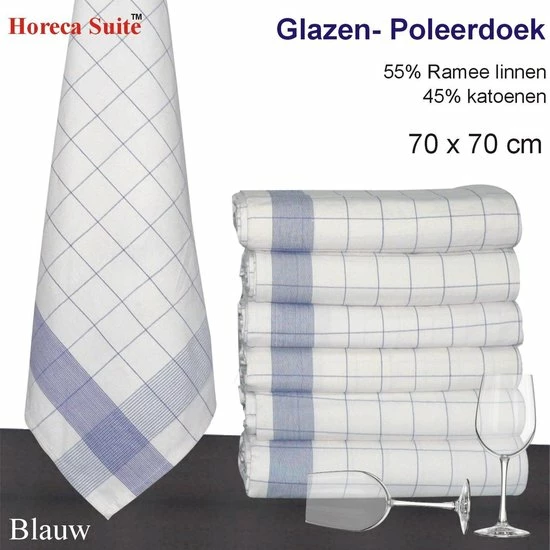Homee Homéé® Glazendoek - Poleerdoeken Blauw Ruiten 70x70cm - Set Van 6 Stuks - 50% Ramee 50% Katoen 3 Homee Homéé® Glazendoek - Poleerdoeken Blauw Ruiten 70x70cm - Set Van 6 Stuks - 50% Ramee 50% Katoen