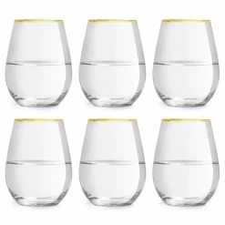 Libbey Waterglas Atlin - 350 Ml / 35 Cl - Set Van 6 - Ideaal Voor Het Kerstdiner - Gouden Rand - Klassiek - Feestelijk