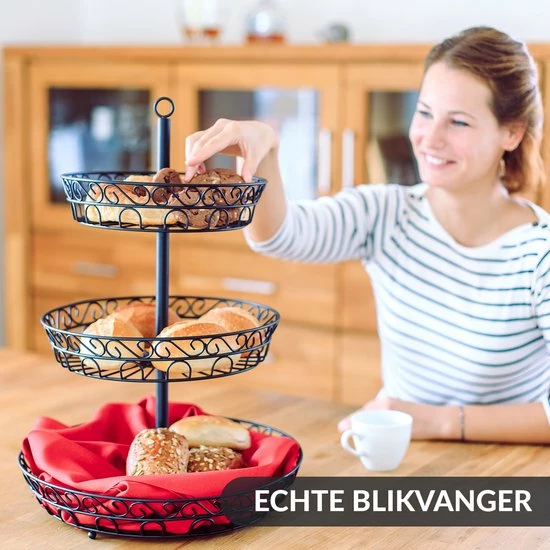 Chefarone Fruit Etagère - Fruitmand – Fruitschaal – Groentemand – Opberger – 3 Laags – Metaal - Zwart 5 Chefarone Fruit Etagère - Fruitmand – Fruitschaal – Groentemand – Opberger – 3 Laags – Metaal - Zwart - Afbeelding 3