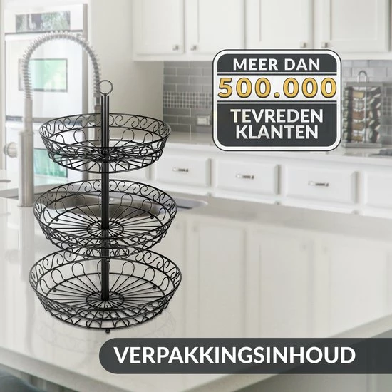 Chefarone Fruit Etagère - Fruitmand – Fruitschaal – Groentemand – Opberger – 3 Laags – Metaal - Zwart 10 Chefarone Fruit Etagère - Fruitmand – Fruitschaal – Groentemand – Opberger – 3 Laags – Metaal - Zwart - Afbeelding 8