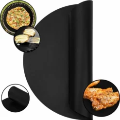 Krumble Teflon BBQ Grill Mat Rond - Geschikt Voor Cadac Skottelbraai - Diameter Van 40cm - Oven Bakmat - Anti-aanbak - Bakmat - Grillmat - Barbecue En Oven Mat - Zwart