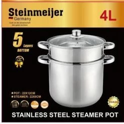 Steinmeijergermany Steinmeijer Stoompannenset RVS 6L- Ø 26 Cm - 3-delig - Voorzien Van 6-Laags Bodem