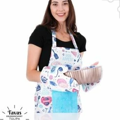 Merkloos Tulipa Keukenschort En Ovenwanten Set | Bakery | Kookschort - 55 X 75cm | Blauwe Handdoek - 30 X 50 | Keukenschort Dames | Keukenschort Voor Vrouwen | Katoen -Maxwell & Williams winkel 550x552 4