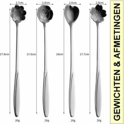 Fako Bijoux® - 8 Lange Lepels Bloem Motief - Latte Macchiato - Longdrink - Cocktail - Dessert - IJs - Koffie - Zilver - 8 Stuks - Bewaarzakje -Maxwell & Williams winkel 550x552 7