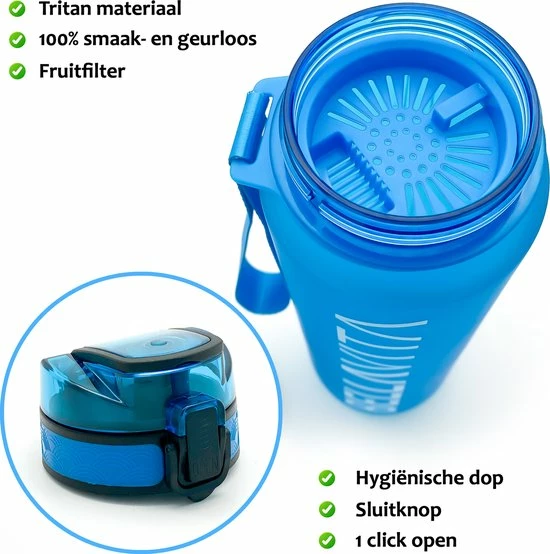 BELLAVITA Drinkfles - Blauw - Waterfles - Drinkfles Volwassenen - Drinkfles Kinderen - Fles - 1 Liter - 1000ml - Tritan - Fruitfilter - Filter - Black Friday - Sinterklaas - Kerst - BPA-vrij - 100% Lekvrij 6 BELLAVITA Drinkfles - Blauw - Waterfles - Drinkfles Volwassenen - Drinkfles Kinderen - Fles - 1 Liter - 1000ml - Tritan - Fruitfilter - Filter - Black Friday - Sinterklaas - Kerst - BPA-vrij - 100% Lekvrij - Afbeelding 4