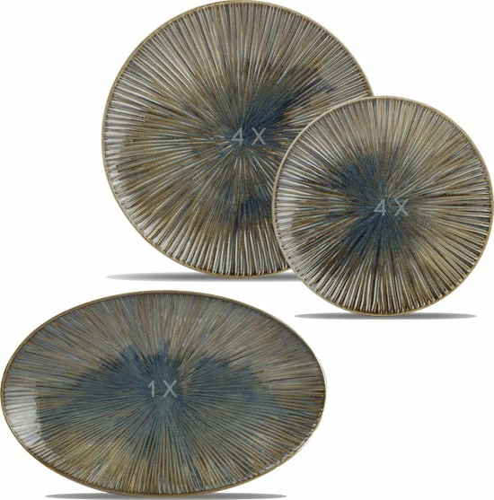 F2D GLAMOMAX LIMITED EDITION - Forest Green Stripes Serviesset - 4 Persoons - 9 Delig Servies - Groen/Blauw -Kerstservies - BBQ - Koken - Gourmetset - Gourmetschaal - Porselein - 4 Dinerborden - 4 Dessertborden - 1 Serveerschaal - 25CM/20CM/40CM 3 F2D GLAMOMAX LIMITED EDITION - Forest Green Stripes Serviesset - 4 Persoons - 9 Delig Servies - Groen/Blauw -Kerstservies - BBQ - Koken - Gourmetset - Gourmetschaal - Porselein - 4 Dinerborden - 4 Dessertborden - 1 Serveerschaal - 25CM/20CM/40CM