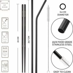 House Of Husk Reisbestek - Reis Bestekset - Chopsticks - Metalen Rietjes Met Borstel - Lepel - Vaatwasserbestendig - RVS - 7 Delig - Zwart -Maxwell & Williams winkel 550x558 1