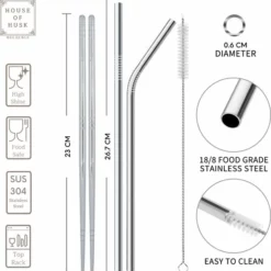 House Of Husk Reisbestek - Reis Bestekset - Chopsticks - Metalen Rietjes Met Borstel - Lepel - Vaatwasserbestendig - RVS - 7 Delig - Zilver -Maxwell & Williams winkel 550x559