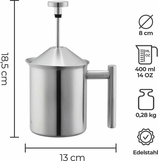 Silberthal - Melkopschuimer - Handmatige Melkopschuimer - 400 Ml - Zilver - Roestvrijstaal - Melkschuimer - Cadeau 11 Silberthal - Melkopschuimer - Handmatige Melkopschuimer - 400 Ml - Zilver - Roestvrijstaal - Melkschuimer - Cadeau - Afbeelding 9