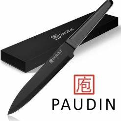 PAUDIN RC3 Professioneel RVS Keramisch Gecoat Vleesmes 20 Cm - Vlijmscherp Keukenmes Gemaakt Van Hoogwaardig Roestvast Duits Carbonstaal - Zwarte Non-Stick Keramische Coating - Extra Hygiënisch