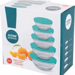 Altom Design Glazen Schalen Set Van 5 Met Deksels - Vaatwasser Bestendig - Food Prepping - Vriezer Bestendig - Magnetron Bestendig - Mint -Maxwell & Williams winkel 550x593