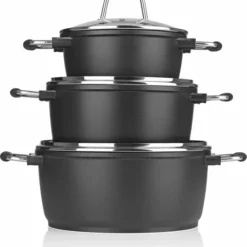 Bratoni Gietaluminium Steelpan In 'gegoten' Kwaliteit Met Glazen Deksel 20 Cm | 2-voudige Greblon Antiaanbaklaag Voor Bijna Vetvrij Koken | Alle Soorten Fornuizen Behalve Inductie -Maxwell & Williams winkel 550x594