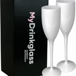 MyDrinkglass Plastic Champagne Glazen Reims Wit | Champagneglazen Plastic | 2 Stuks | Plastic Glazen | Zero Waste | Herbruikbaar | Onbreekbaar Champagneglas | 150 Ml |