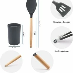 Homeon Keukengerei – Kookgerei - 11 Delige Set Met Houder – Hittebestendig Siliconen - Antraciet -Maxwell & Williams winkel 550x598 2