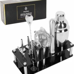 Paddio Cocktail Set - 18-delige Cocktail Shaker Set Met Houder - RVS - Vaatwasserbestendig - Inclusief Cocktail Boekje Met 5 Recepten