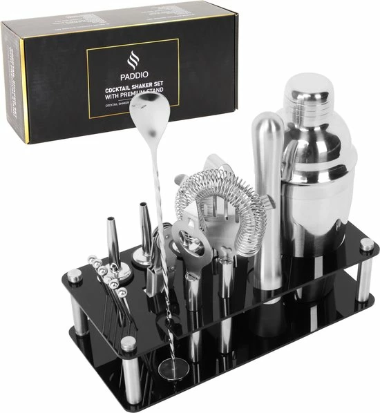 Paddio Cocktail Set - 18-delige Cocktail Shaker Set Met Houder - RVS - Vaatwasserbestendig - Inclusief Cocktail Boekje Met 5 Recepten 3 Paddio Cocktail Set - 18-delige Cocktail Shaker Set Met Houder - RVS - Vaatwasserbestendig - Inclusief Cocktail Boekje Met 5 Recepten