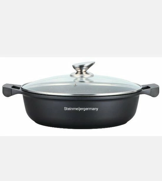 SteinMeijerGermany Marble/braadpan - Met Glazen Afdekplaat -weide Pan Zwart - 30 CM 8 Liter-hapjespan- Brede Pan Voor Inductie 7 SteinMeijerGermany Marble/braadpan - Met Glazen Afdekplaat -weide Pan Zwart - 30 CM 8 Liter-hapjespan- Brede Pan Voor Inductie - Afbeelding 5