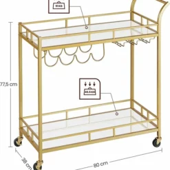 FURNIBELLA - Serveerwagen, Trolley Met Wielen, Glashouder, 2 Glazen Leggers, Bar Trolley, Wijn Trolley, Voor Keuken, Eetkamer, Bar, Goudkleurig LRC090A03 -Maxwell & Williams winkel 550x615 2