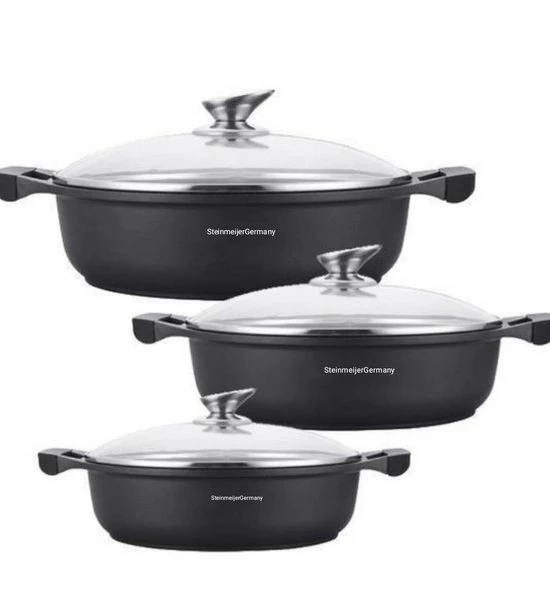 SteinMeijerGermany Marble/braadpan - Met Glazen Afdekplaat -weide Pan Zwart - 30 CM 8 Liter-hapjespan- Brede Pan Voor Inductie 5 SteinMeijerGermany Marble/braadpan - Met Glazen Afdekplaat -weide Pan Zwart - 30 CM 8 Liter-hapjespan- Brede Pan Voor Inductie - Afbeelding 3