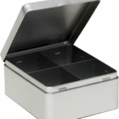 Merkloos Zilveren 4-vaks Theedoos/theekist 15 Cm - Keuken Accessoires - Theezakjes Houder Bewaarblik