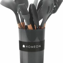 Homeon Keukengerei – Kookgerei - 11 Delige Set Met Houder – Hittebestendig Siliconen - Antraciet -Maxwell & Williams winkel 550x686