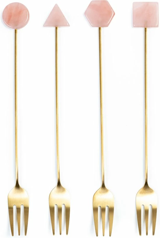 Oliva's - Gebaksvorkjes - Taartvorkjes - Kleine Vorkjes - Set Van 4 Stuks - Goud / Roze 3 Oliva's - Gebaksvorkjes - Taartvorkjes - Kleine Vorkjes - Set Van 4 Stuks - Goud / Roze