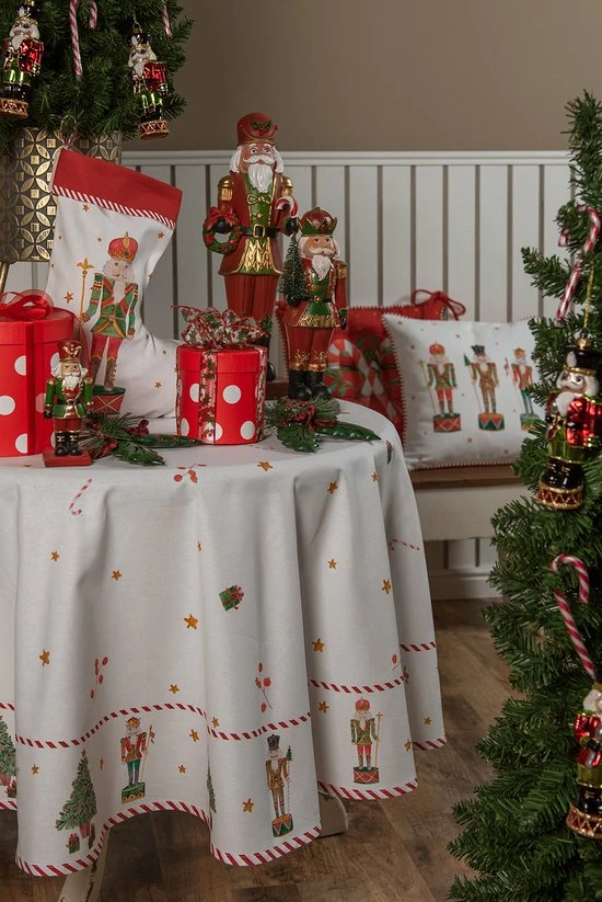 Clayre & Eef Tafelkleed Kerst Ø 170 Cm Wit Groen Katoen Rond Notenkrakers Tafellaken Tafellinnen Tafeltextiel 5 Clayre & Eef Tafelkleed Kerst Ø 170 Cm Wit Groen Katoen Rond Notenkrakers Tafellaken Tafellinnen Tafeltextiel - Afbeelding 3